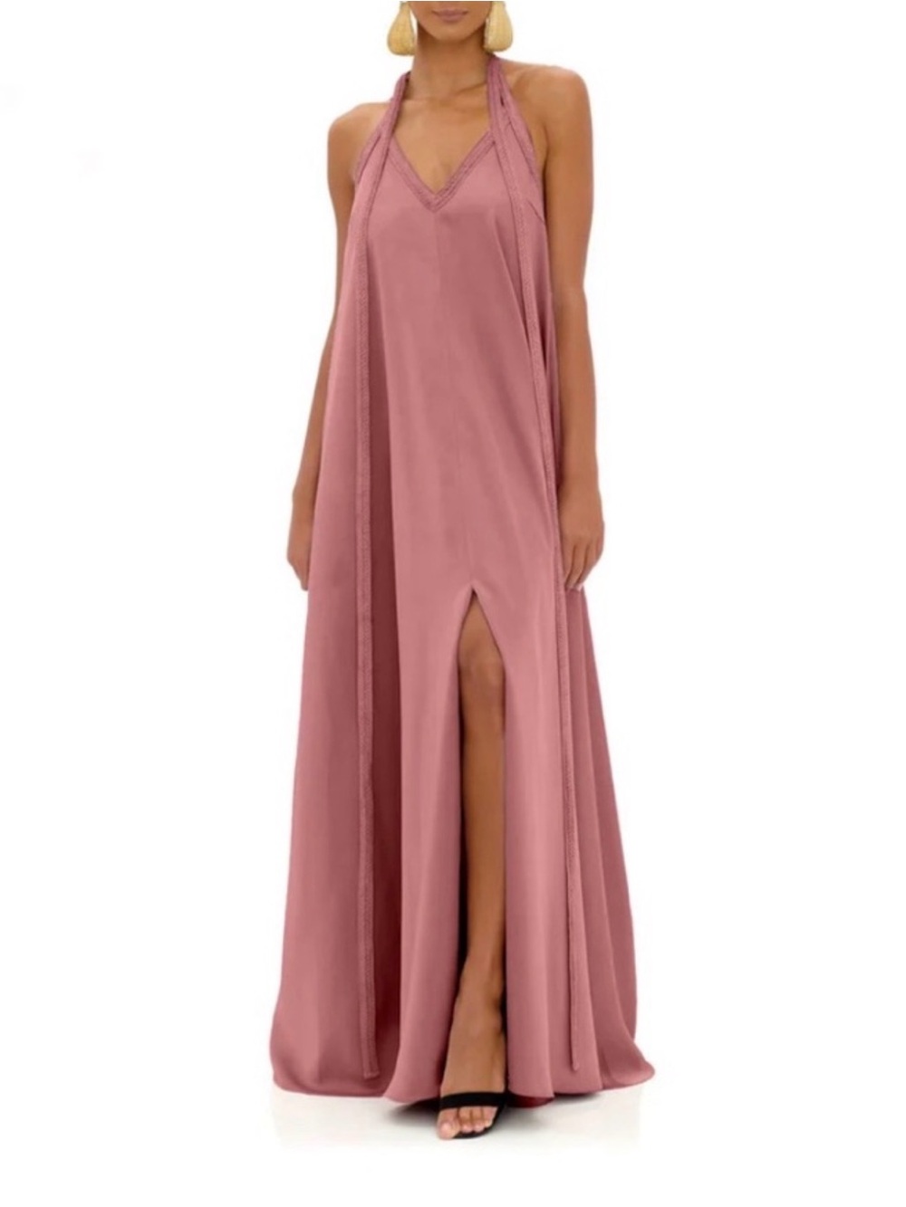 Andrea Iyamah Sana Satin Braided Halter Maxi Dress - Dusty Rose